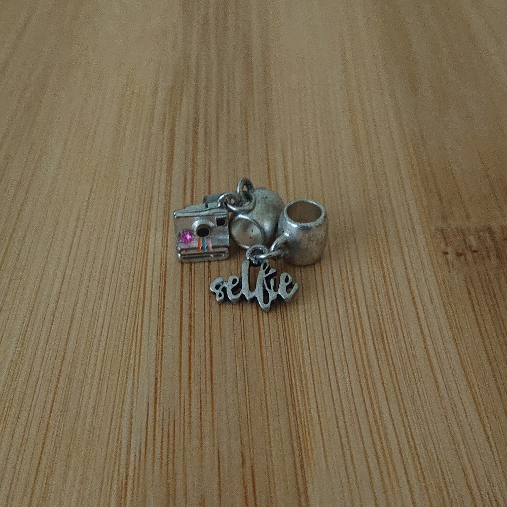 Silver Coloured Selfie Charms (x2) - Polaroid Camera with Pink Charm - Cute